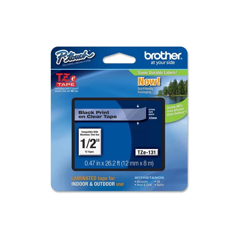 NASTRO BROTHER TZE-131 12MMx8MT NERO/TRASPARENTE