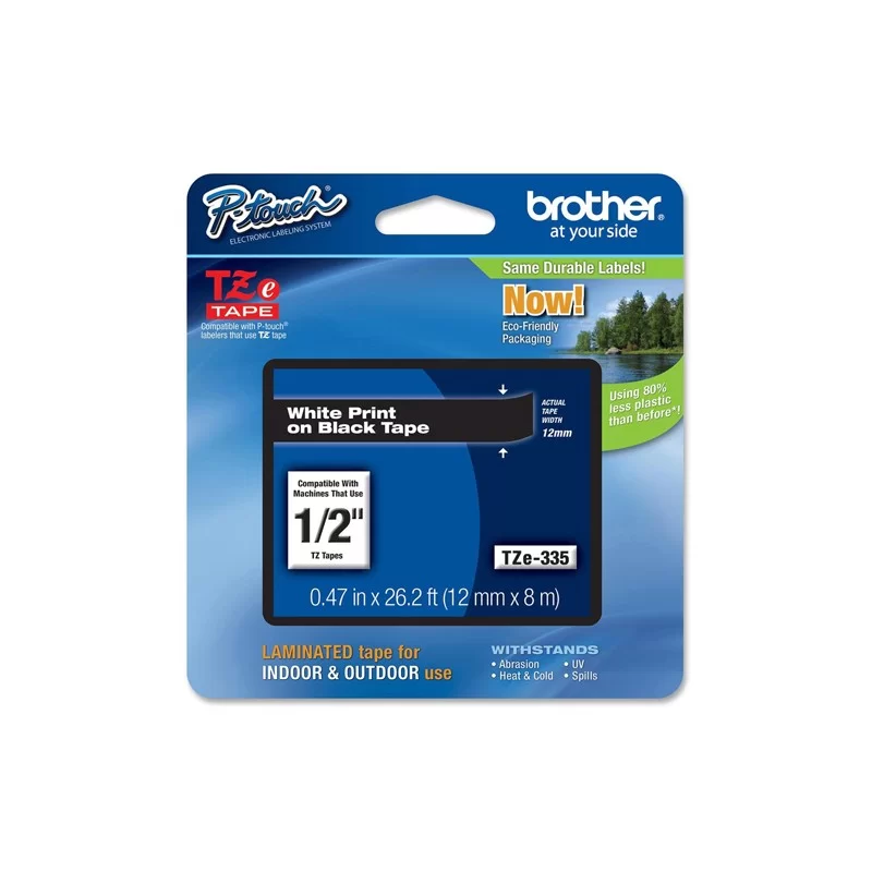 NASTRO BROTHER TZE-335 12MMx8MT BIANCO/NERO