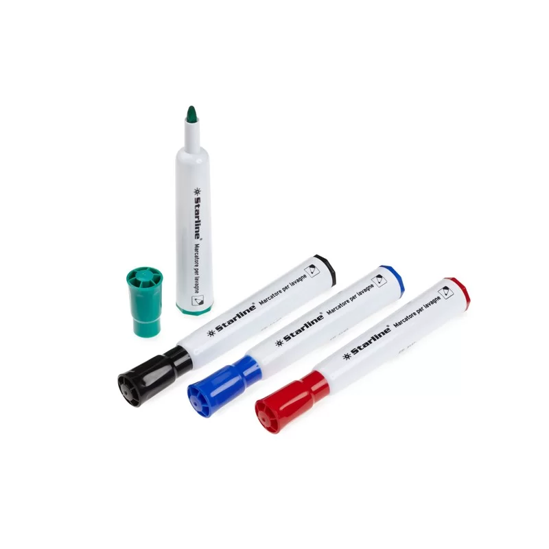 Busta 4 marcatori per lavagne punta tonda 2mm colori assortiti Starline