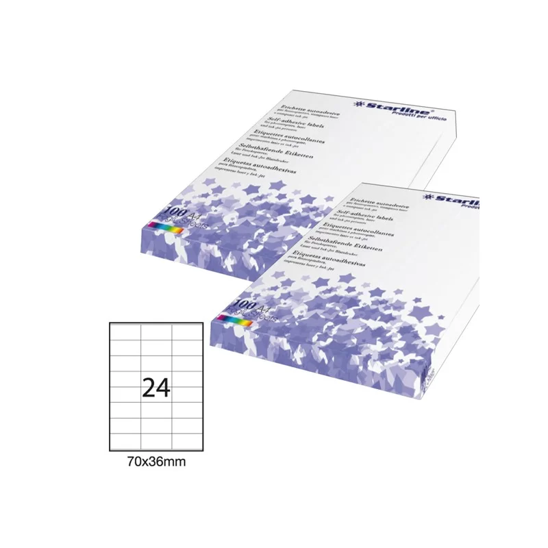 Etichetta adesiva bianca 100fg A4 70x36mm (24et/fg) STARLINE