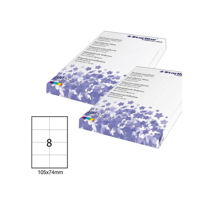 Etichetta adesiva bianca 100fg A4 105x74mm (8et/fg) STARLINE
