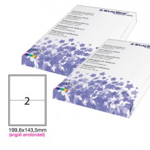 Etichetta adesiva bianca 100fg A4 199,6x143,5mm (2et/fg) angoli tondi STARLINE