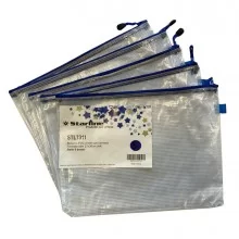 Busta in PVC a rete A4-27x36cm con cerniera blu (Conf.5)