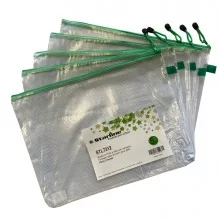 Busta in PVC a rete B4-31,2x41,2cm con cerniera verde (Conf.5)