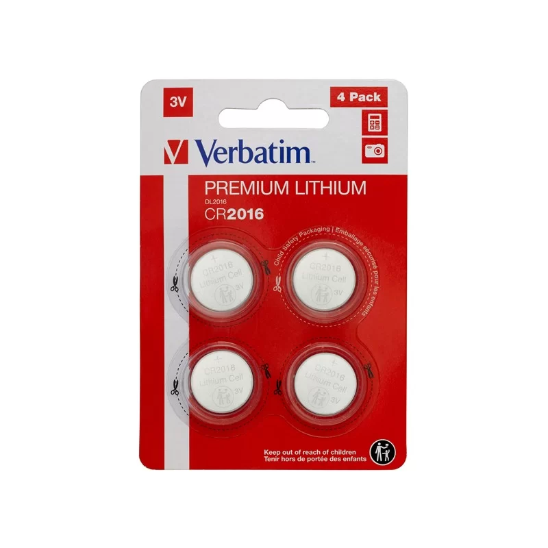 BLISTER 4 MICROPILE A PASTIGLIA CR2016 LITIO 3V VERBATIM