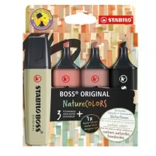 Astuccio 4 evidenziatori Stabilo Boss NatureColors (oliva/cacao/siena/nero)