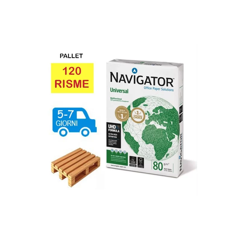 Mezzo Bancale Carta per fotocopie A4 Navigator Universal 80 gr Risma da 500 fogli (Quarter Pallet 120 risme) a 3,97€ +iva cad