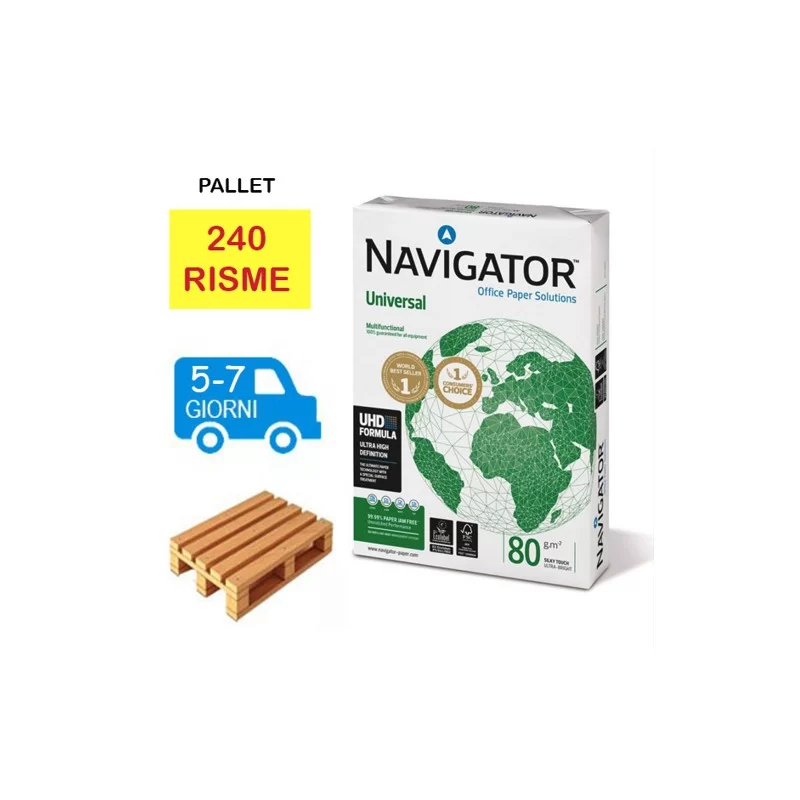 Bancale Carta per fotocopie A4 Navigator Universal 80 gr Risma da 500 fogli (Pallet 240 risme) a 3,67€ +iva cad
