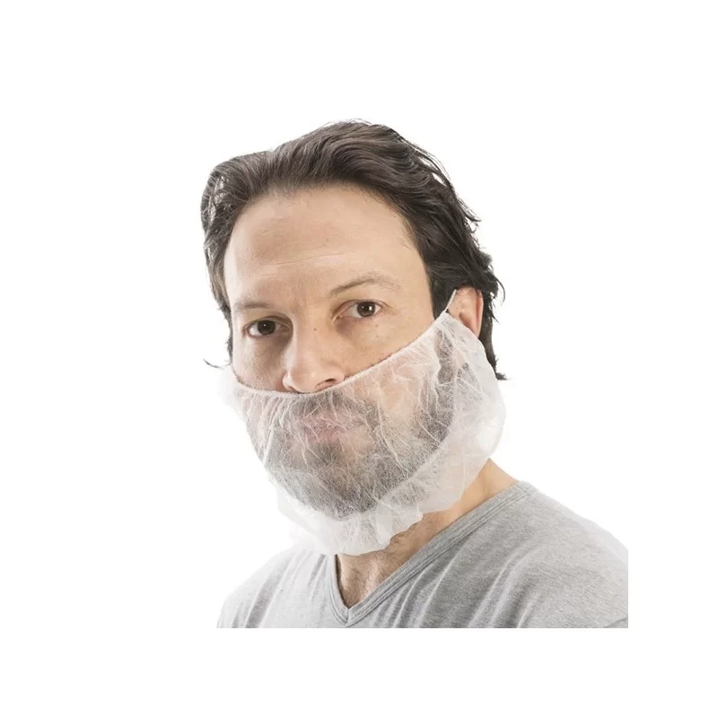 Conf 100 copribarba PLP c/ elastico nucale taglia unica bianco Worker