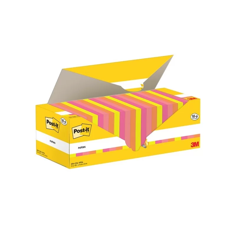 Cf. 24pz blocco 90fg. Post-it® Super Sticky 76x76mm 654-COL-VP24 colori ass.