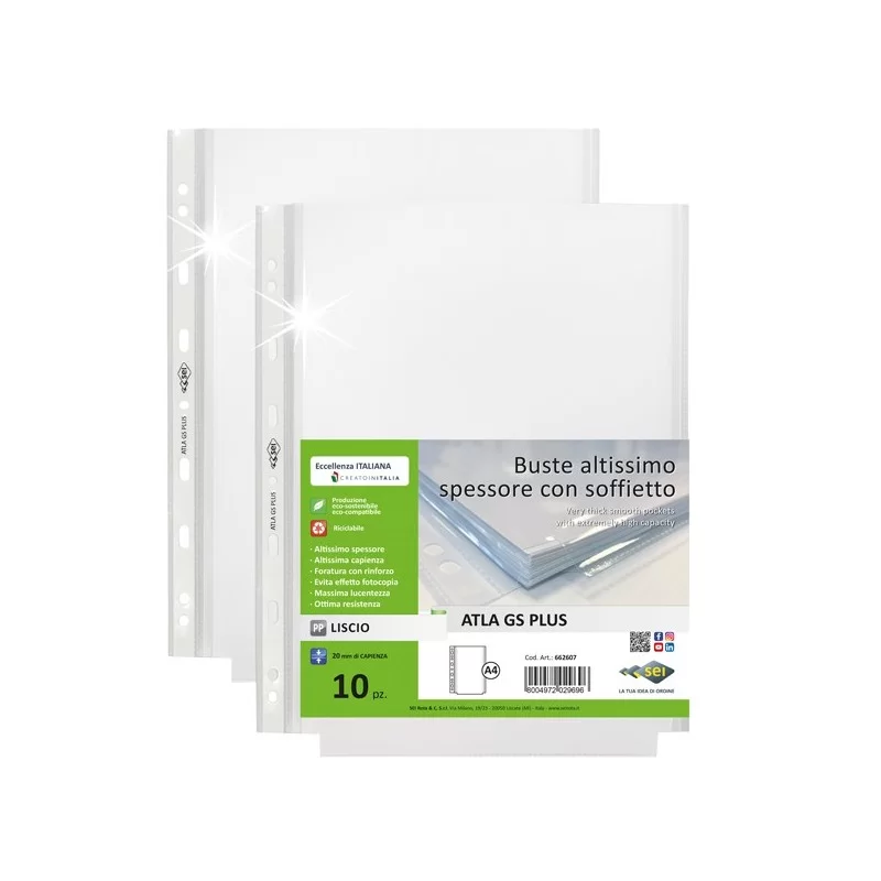 10 buste forate ATLA GS plus altissima capacitA' 22x30cm c/soffietto SEI ROTA