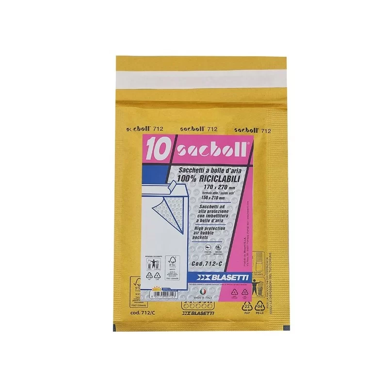 10 Buste imbottite Sacboll in carta avana C 17X27cm BLASETTI