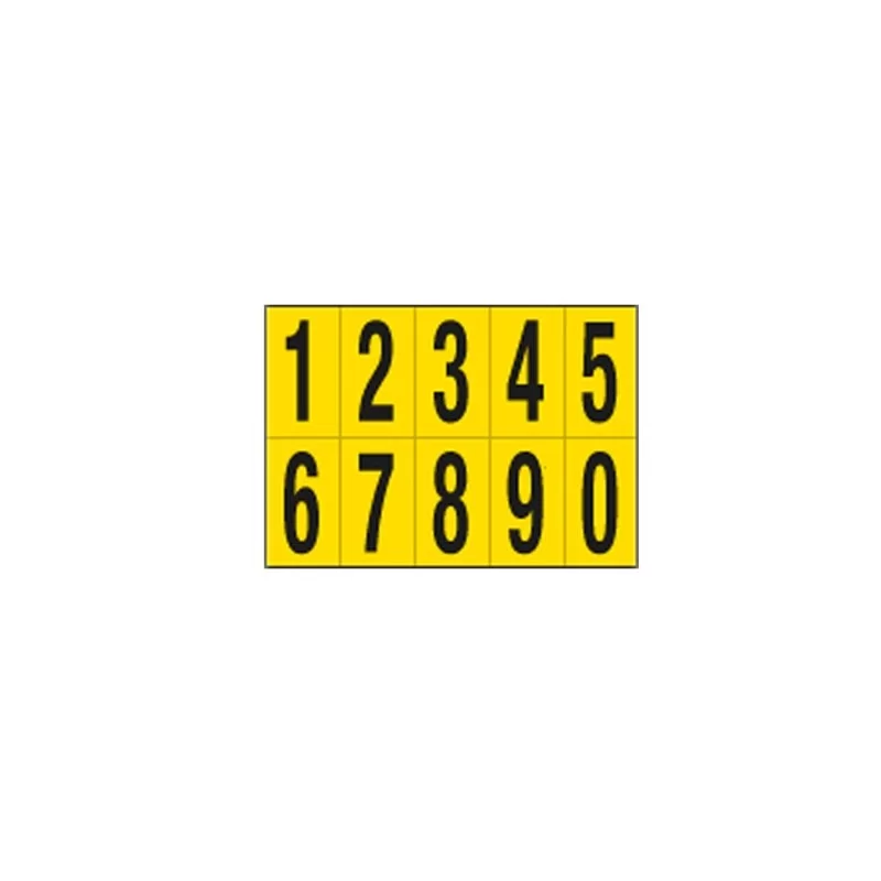 Foglio con 10 numeri autoadesivi da 0 a 9 nero/giallo 70x124mm
