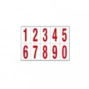 Foglio con 10 numeri autoadesivi da 0 a 9 rosso/bianco 70x124mm