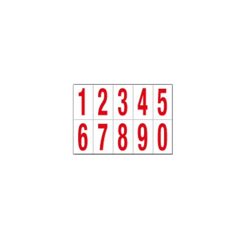 Foglio con 10 numeri autoadesivi da 0 a 9 rosso/bianco 70x124mm