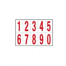 Foglio con 10 numeri autoadesivi da 0 a 9 rosso/bianco 56x99mm