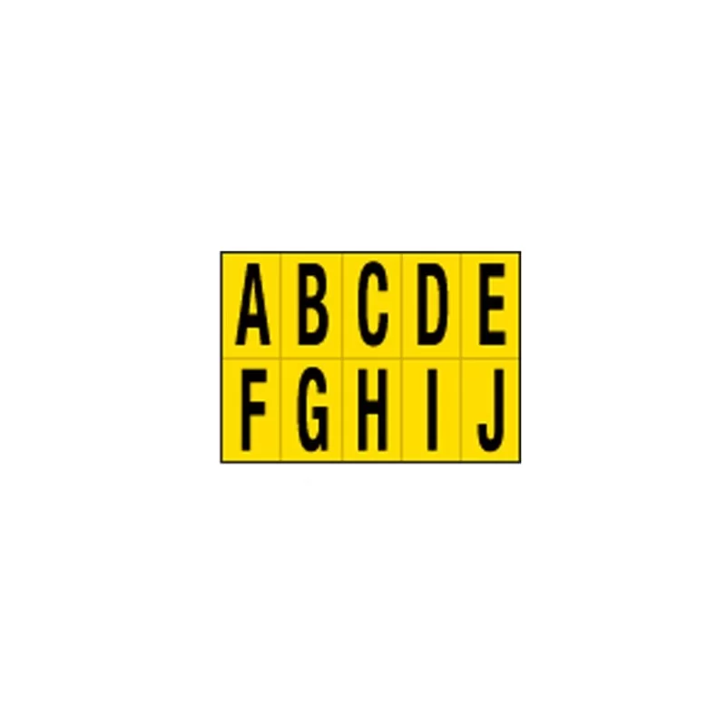 Foglio con 10 lettere autoadesivi da A a J nero/giallo 56x99mm