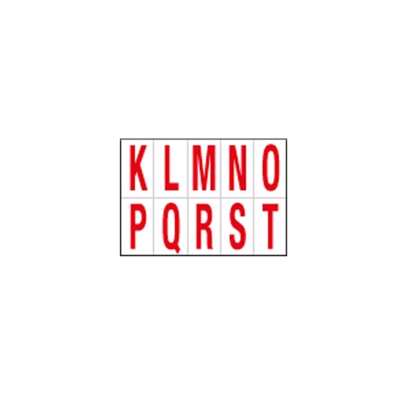 Foglio con 10 lettere autoadesivi da K a T rosso/bianco 56x99mm