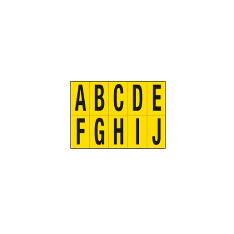 Foglio con 10 lettere autoadesive da A a J nero/giallo 70x124mm