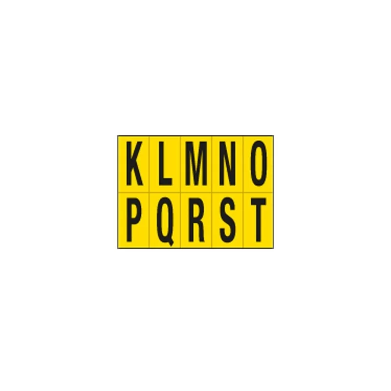 Foglio con 10 lettere autoadesive da K a T nero/giallo 70x124mm