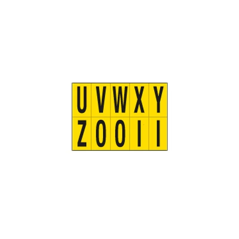 Foglio con 10 lettere autoadesive da U a Z nero/giallo 70x124mm