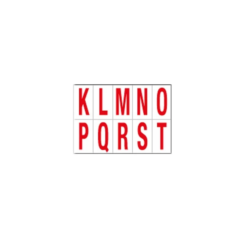 Foglio con 10 lettere autoadesive da K a T rosso/bianco 70x124mm