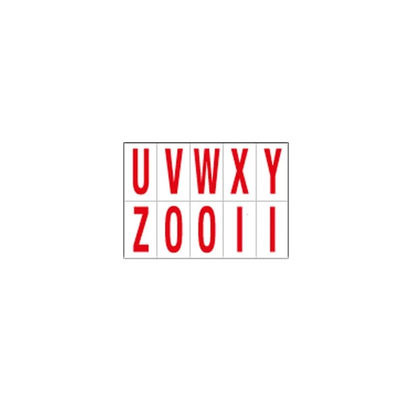Foglio con 10 lettere autoadesive da U a Z rosso/bianco 70x124mm