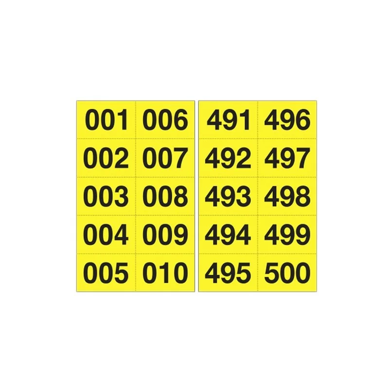 Kit numeri adesivi da 001 a 500 nero/giallo 45 x 24mm