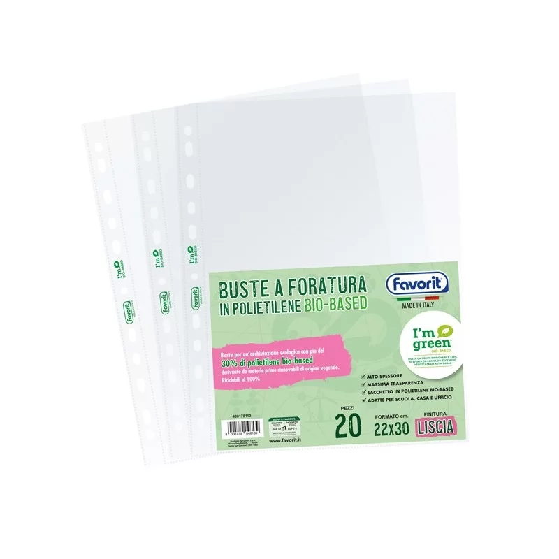 Conf 20 buste forate22X30 PE I'm green Bio-Based liscio superior Favorit