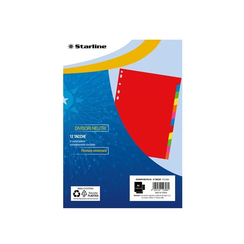 Divisori neutri in PP 12 tacche f.to A4 21x29,7cm Starline