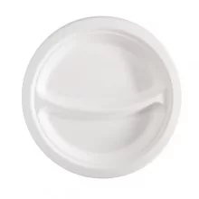 50 Piatti a 2 scomparti monouso in canna da zucchero Ø23cm bianco Signor Bio