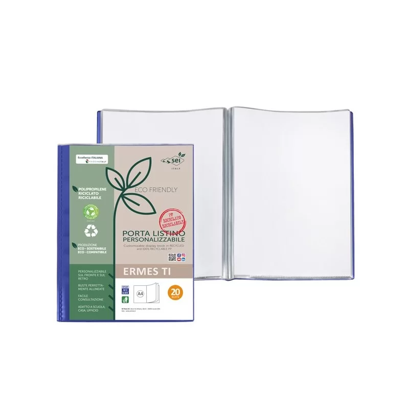 Portalistini personalizzabile Ermes TI in PP riciclato 20 buste blu Sei rota (Conf.25)