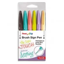 Astuccio 6 Sign Pen Brush Trendy colori assortiti Pentel FUORI CATALOGO