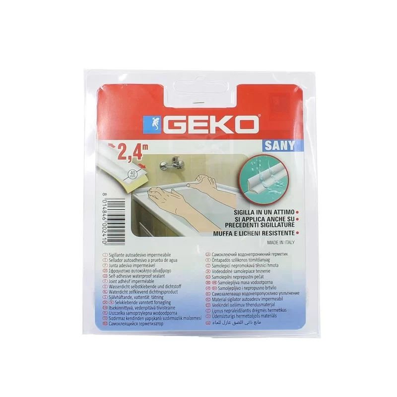 Sigillante adesivo per doccia e lavabi SANY 40mm x 2,4mt bianco Geko
