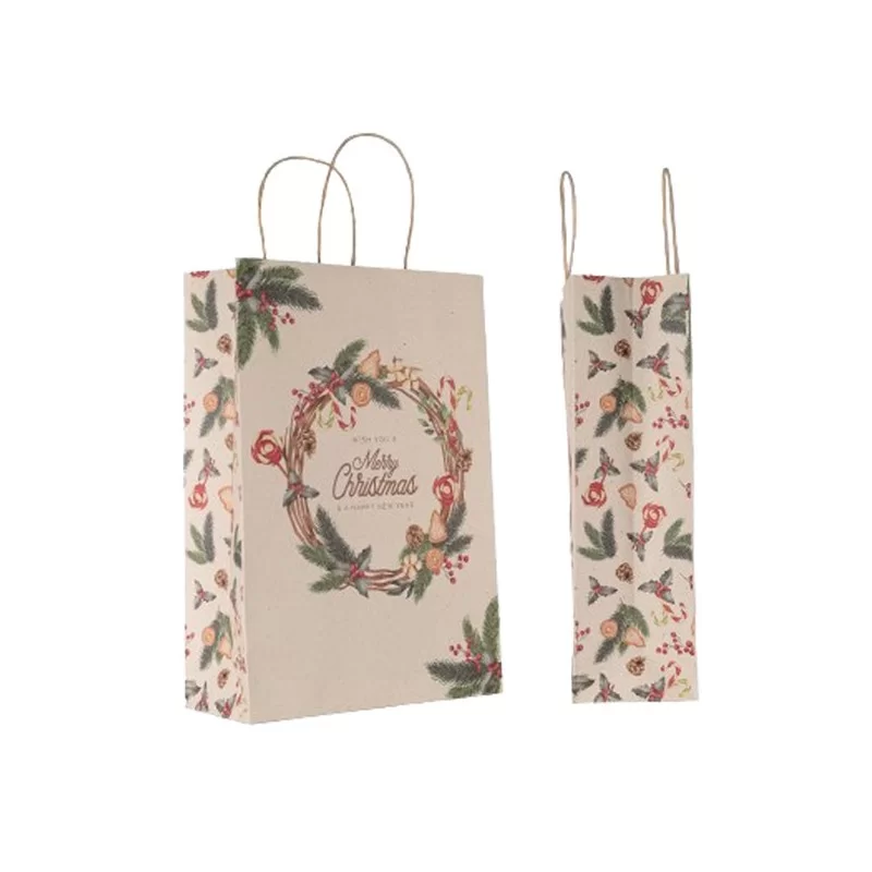 Blister 25 shopper in carta 26x11x37cm natale ghirlanda verde Mainetti Bags FUORI CATALOGO