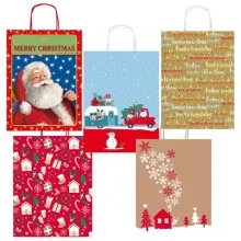 Shopper carta kraft c/manici in carta ritorta 16x21x8cm fant. natale Sadoch (Conf.25) FUORI CATALOGO