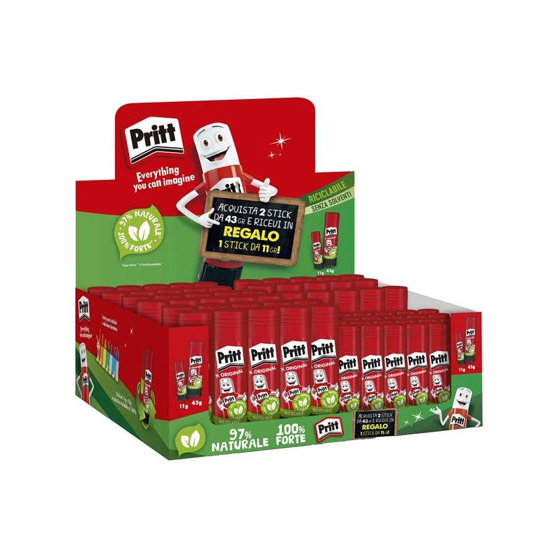Display 50pz colla stick 43gr + 25 colla stick 11gr Pritt