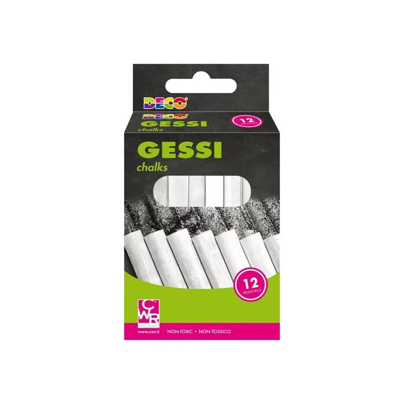 Scatola 12 gessetti tondi 10x81mm bianchi Deco