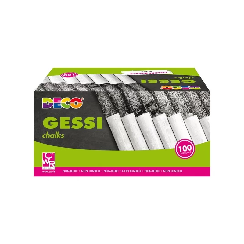Scatola 100 gessetti tondi 10x81mm bianchi Deco