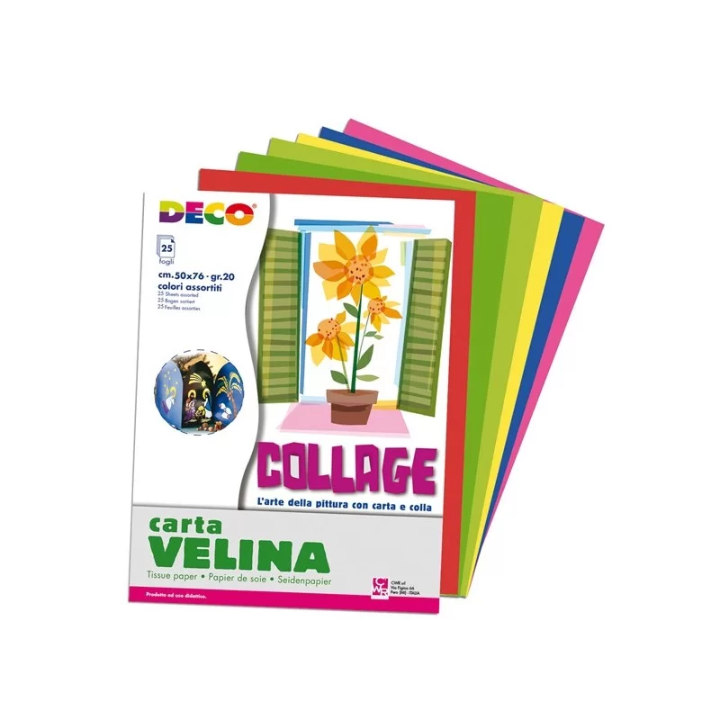 Busta di carta velina 25fg 50x76cm 5 colori assortiti DECO