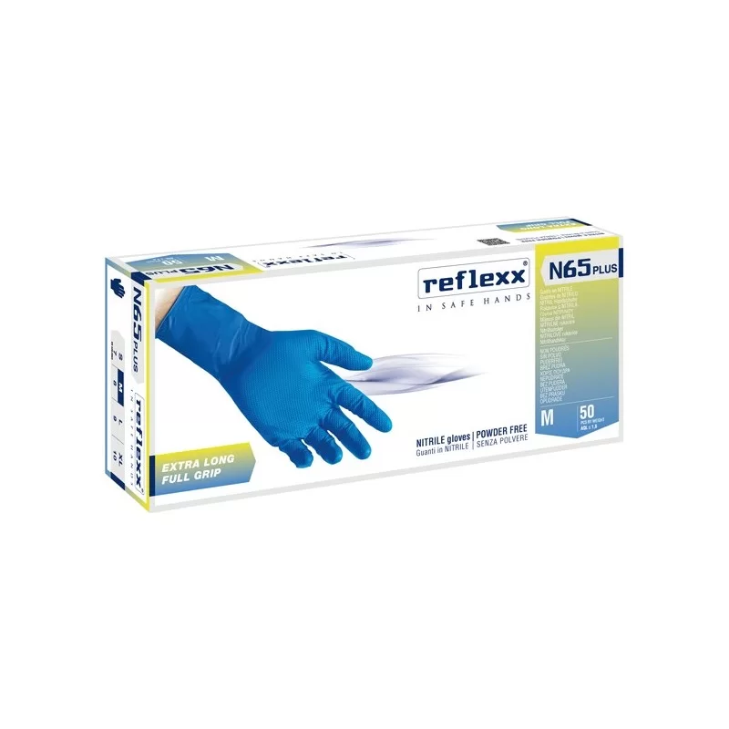 Conf 50 Guanti in nitrile N65 Plus s/polvere taglia M blu Reflexx