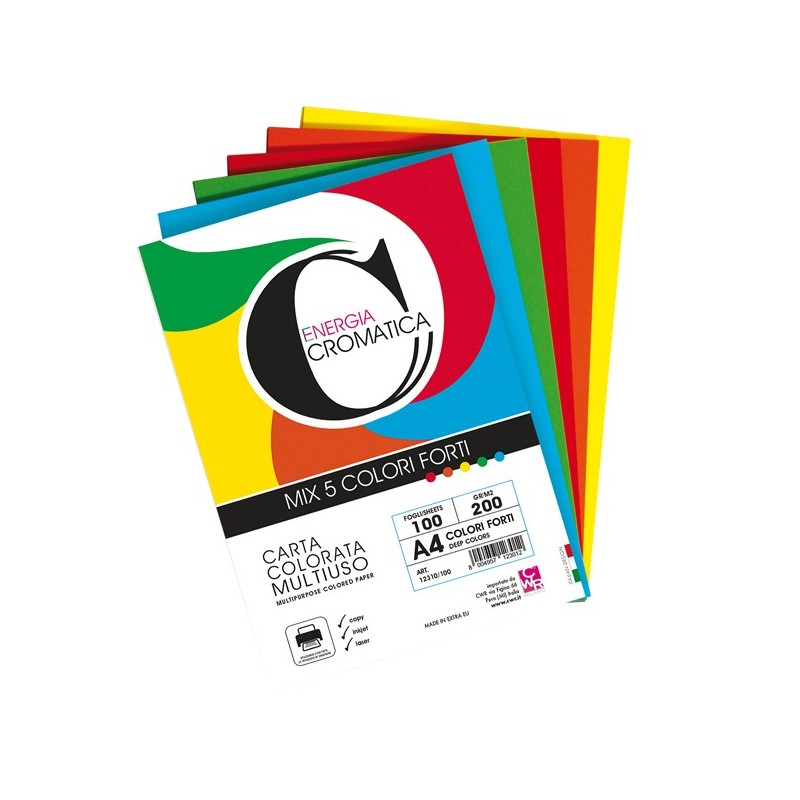 Risma 100 fg Cromatica 200gr A4 colori assortiti forti CWR
