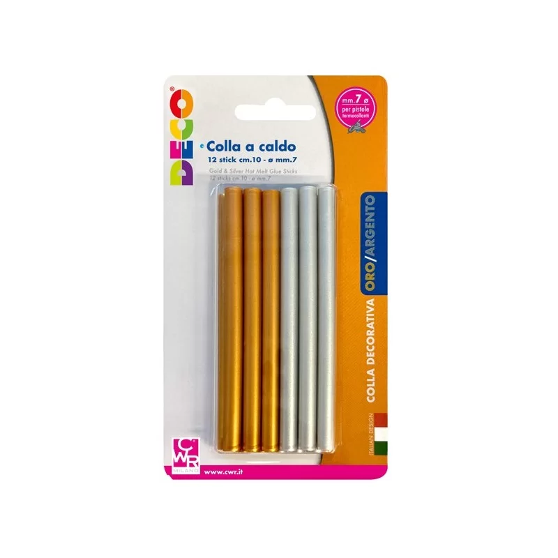 12 stick colla a caldo oro e argento Ø.7mm - lungh.10cm DECO