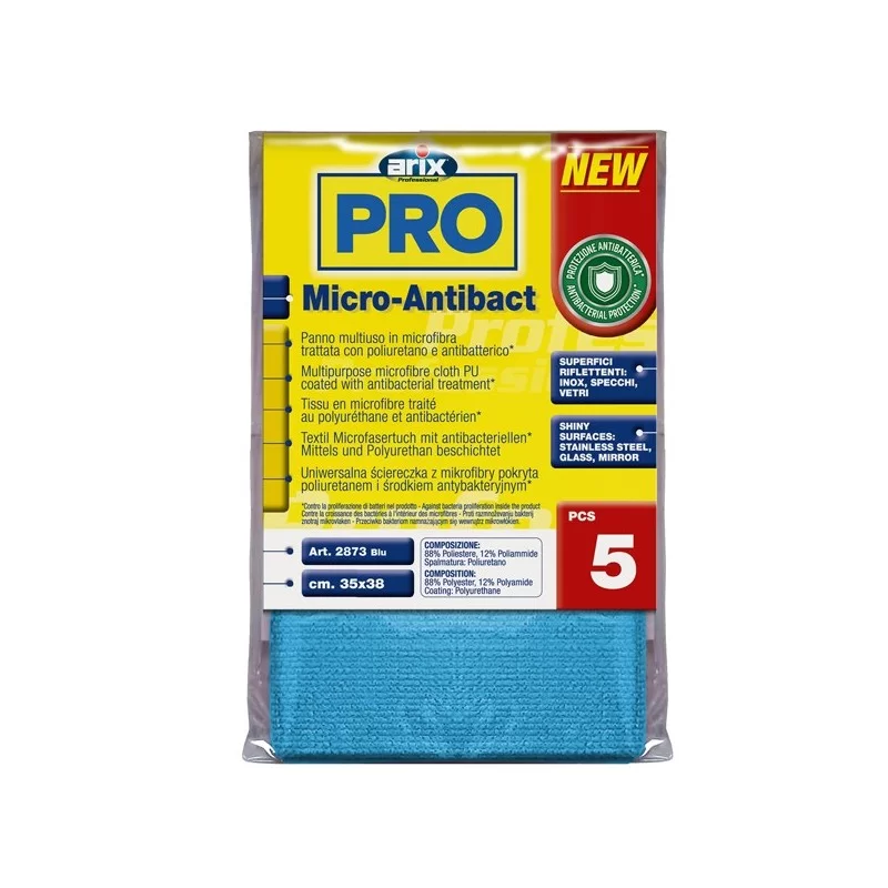 Conf 5 Panni multiuso Micro-Antibact 35x38cm blu Arix