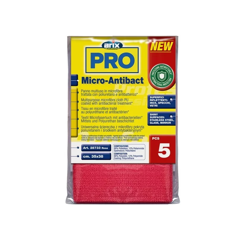 Conf 5 Panni multiuso Micro-Antibact 35x38cm rosa Arix