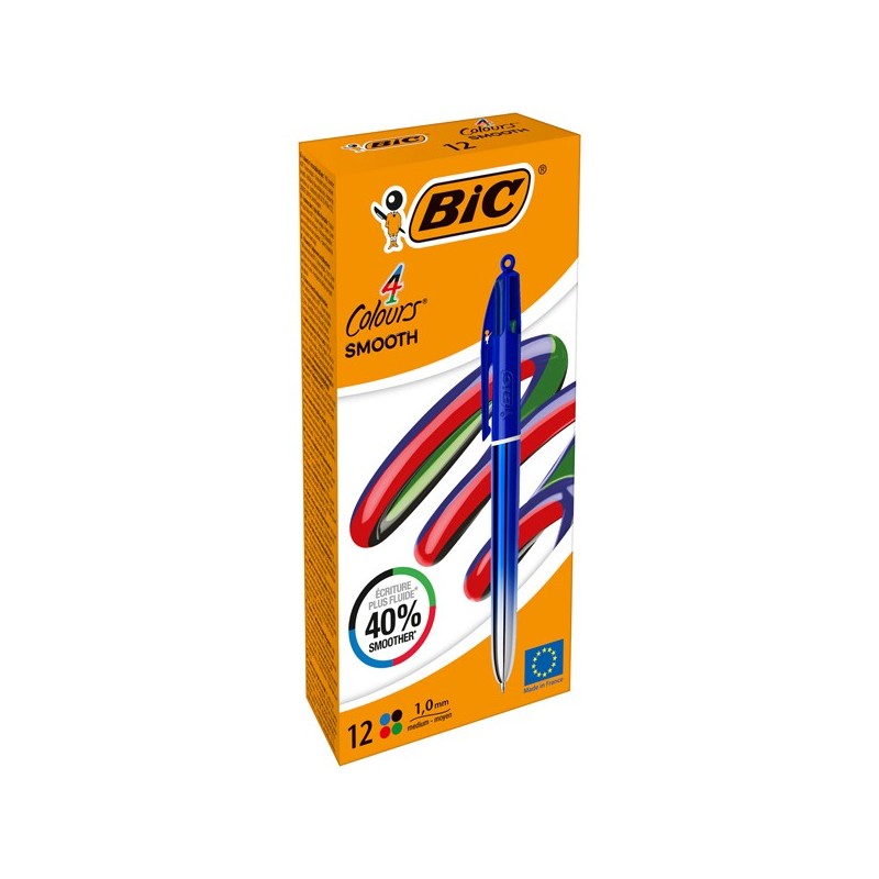 Scatola 12 penna sfera a scatto 4 Colori Smooth fusto blu 1.0mm BIC®