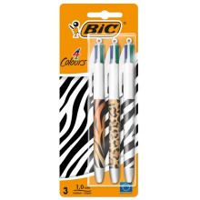 Blister 3pz penna sfera a scatto 4 Colori  Animalier 1.0mm BIC®