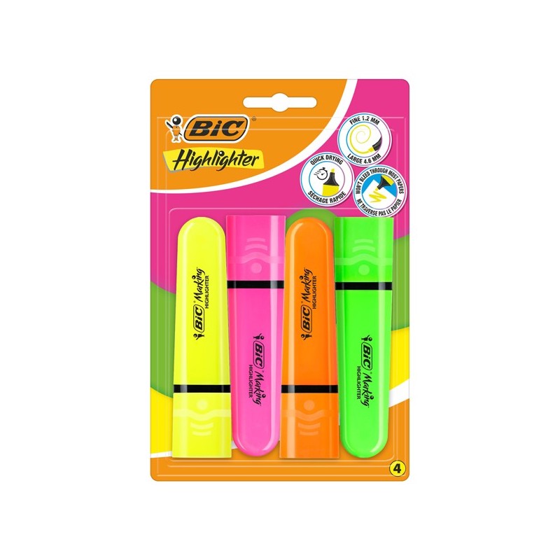 Astuccio 4 evidenziatori Flat colori assortiti fluo BIC®