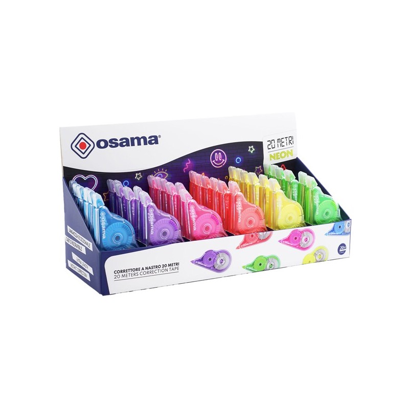 Display 36pz correttore a nastro 20 Metri 5mmx20mt involucro colori ass. Neon Os