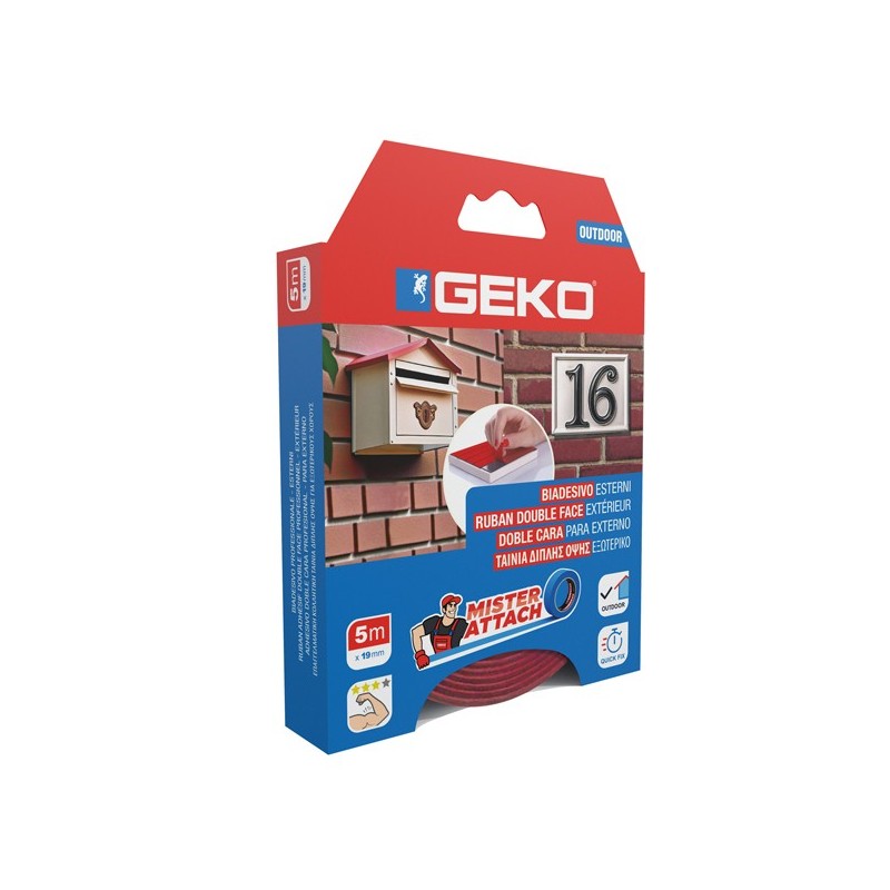 Nastro biadesivo OUTDOOR Mister Attach 19mmx5m grigio/rosso Geko